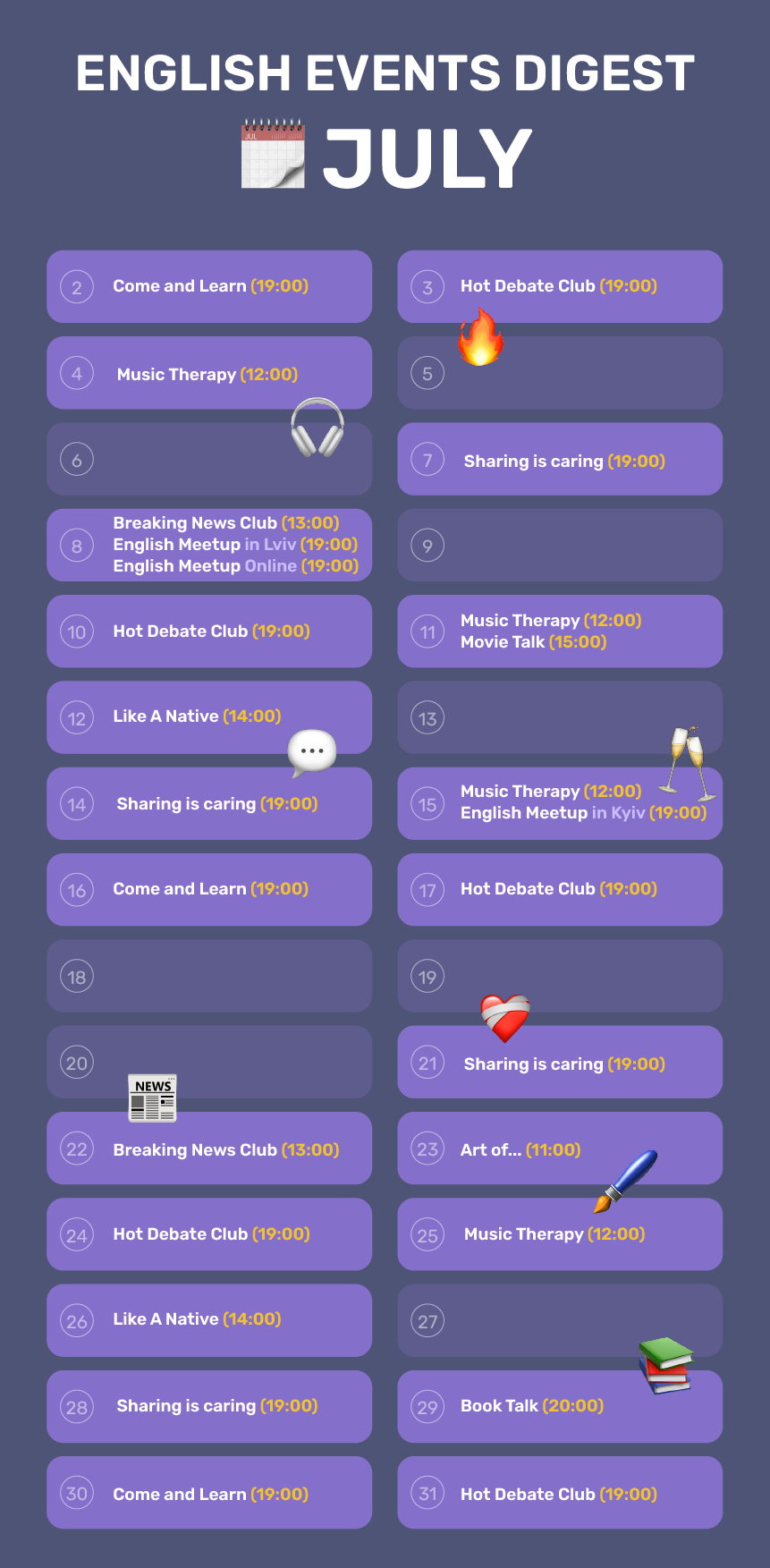 English events digest